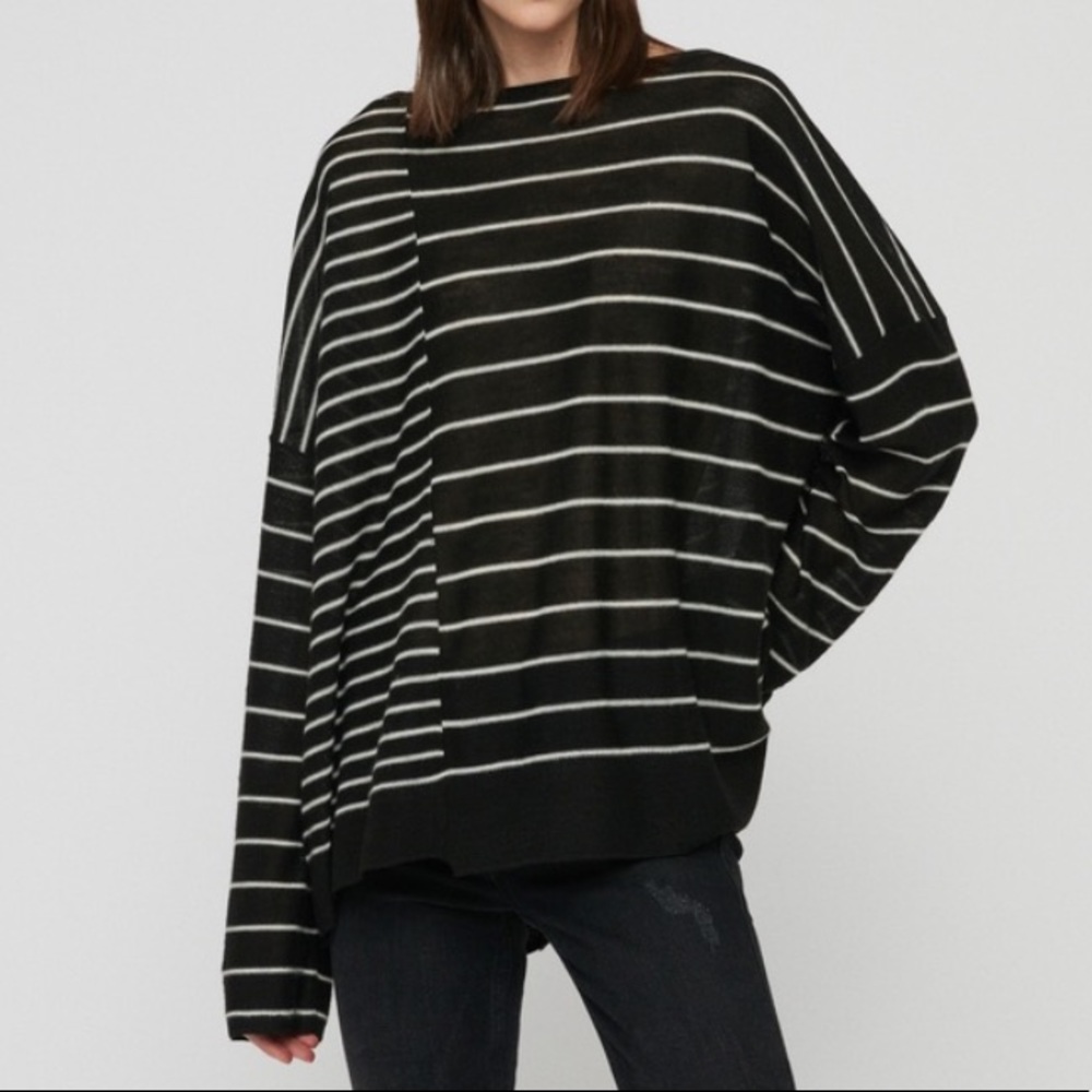 NWT All Saints Cali Striped Pullover Black